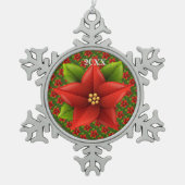 メリークリスマス家族とファースト スノーフレークピューターオーナメント (正面)