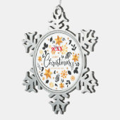 メリークリスマス家族とファースト スノーフレークピューターオーナメント (右)