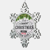 メリークリスマス家族とファースト スノーフレークピューターオーナメント (右)