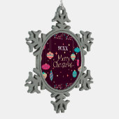 メリークリスマス家族とファースト スノーフレークピューターオーナメント (左)