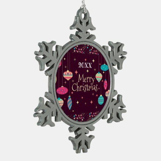 メリークリスマス家族とファースト スノーフレークピューターオーナメント (左)