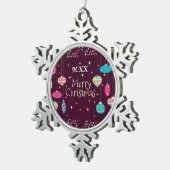 メリークリスマス家族とファースト スノーフレークピューターオーナメント (右)