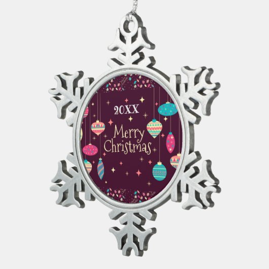 メリークリスマス家族とファースト スノーフレークピューターオーナメント (右)