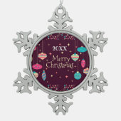 メリークリスマス家族とファースト スノーフレークピューターオーナメント (正面)