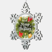 メリークリスマス家族とファースト スノーフレークピューターオーナメント (右)