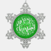 メリークリスマス家族とファースト スノーフレークピューターオーナメント (正面)