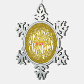 メリークリスマス家族とファースト スノーフレークピューターオーナメント (右)