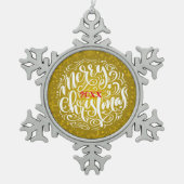 メリークリスマス家族とファースト スノーフレークピューターオーナメント (正面)