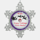 メリークリスマス家族とファースト スノーフレークピューターオーナメント (正面)