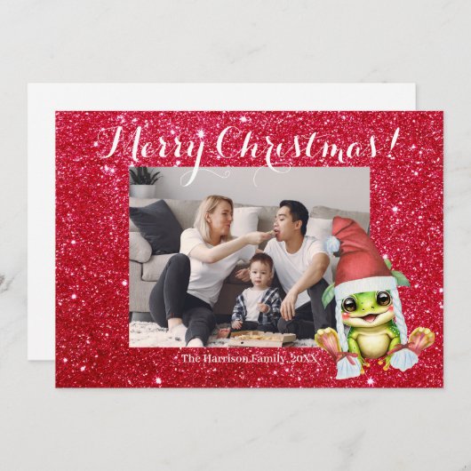 メリークリスマス家族の写真かわいい シーズンカード (正面/裏面)