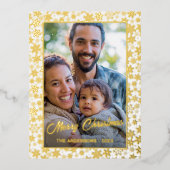 メリークリスマス家族の写真の雪エレガント片 箔シーズンポストカード (正面)