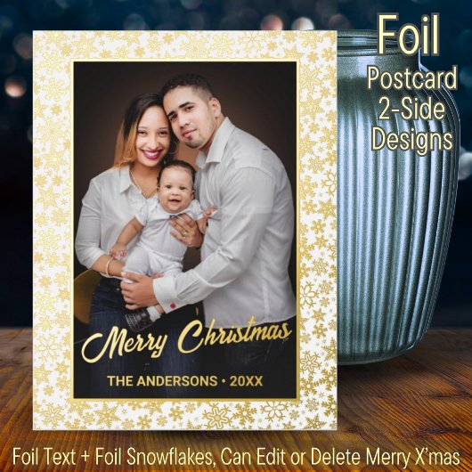 メリークリスマス家族の写真の雪エレガント片 箔シーズンポストカード