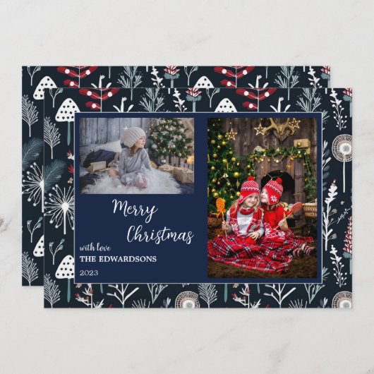 メリークリスマス家族の写真クリスマスカード。 (正面/裏面)