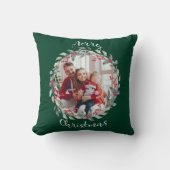 メリークリスマス家族の写真グリーン クッション (正面)