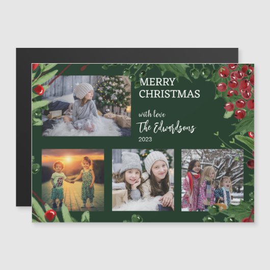 メリークリスマス家族の写真コラージュ磁気カード (正面/裏面)
