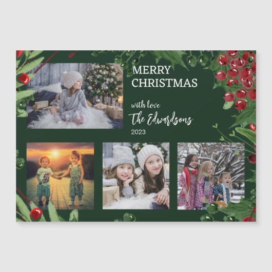 メリークリスマス家族の写真コラージュ磁気カード (正面)