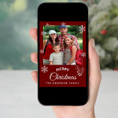 メリークリスマス家族の写真ダークレッドのスクリプト シーズンカード
