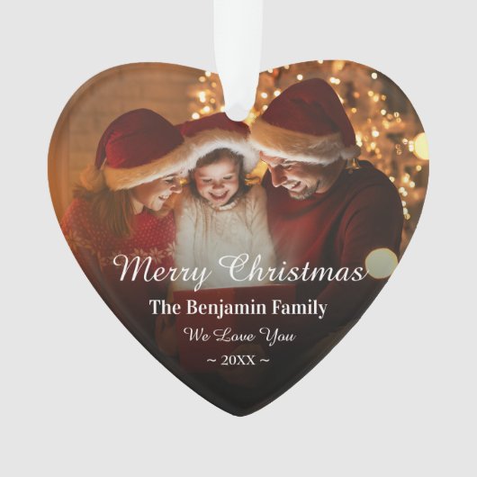 メリークリスマス家族の写真パーソナライズ オーナメント (正面)