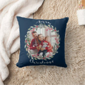 メリークリスマス家族の写真ブルー クッション (ブランケット)