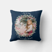 メリークリスマス家族の写真ブルー クッション (裏面)