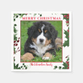 メリークリスマス家族の写真モノグラム名 スタンダードカクテルナプキン (正面)