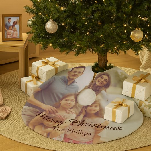 メリークリスマス家族の写真 ブラッシュドポリエステルツリースカート