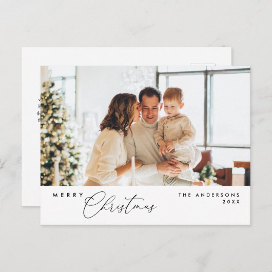 メリークリスマス家族の写真、ロマンモダンチック ポストカード (正面/裏面)