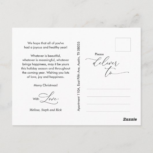 メリークリスマス家族の写真、ロマンモダンチック ポストカード (裏面)