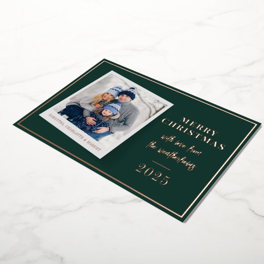 メリークリスマス家族の写真 箔シーズンカード (回転した状態)