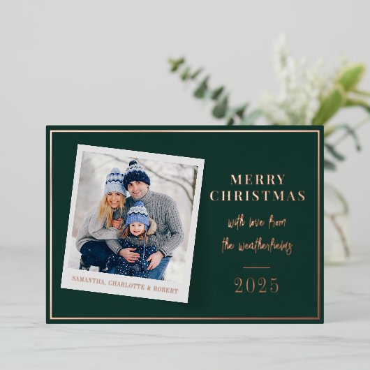 メリークリスマス家族の写真 箔シーズンカード (立ち正面)