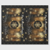 メリークリスマス家族の名前が黒と金ゴールドを願う ラッピングペーパー (フラット)