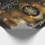 メリークリスマス家族の名前が黒と金ゴールドを願う ラッピングペーパー (角)