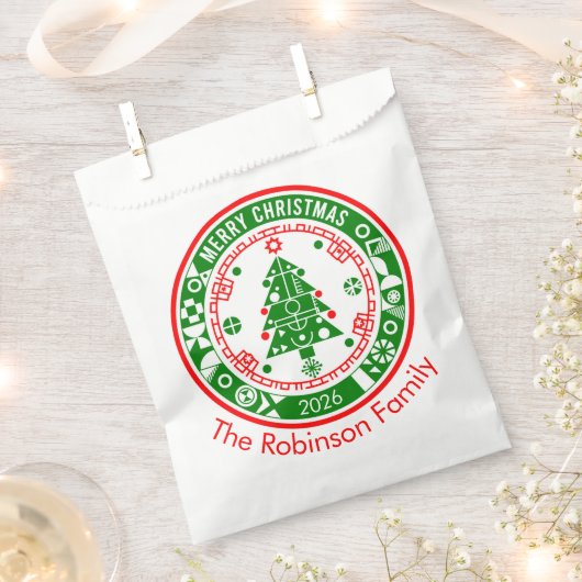 メリークリスマス家族の名前 フェイバーバッグ (クリップ留めされた状態)