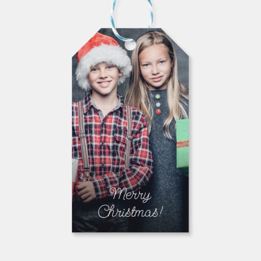 メリークリスマス家族の子供たちの写真 ギフトタグ (裏面)
