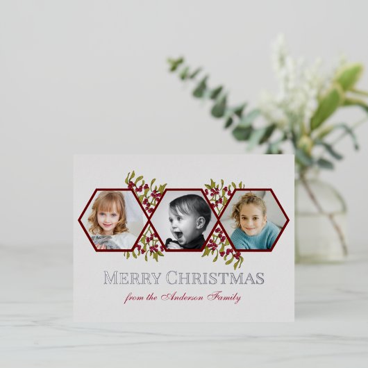 メリークリスマス家族の挨拶の写真 箔シーズンポストカード (立ち正面)