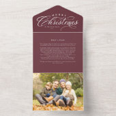 メリークリスマス家族の更新マルーンレッド3倍 オールインワン招待状 (内側)