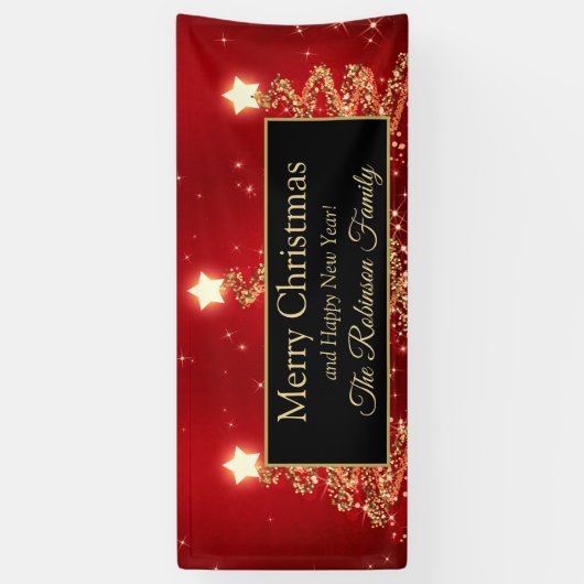 メリークリスマス家族の金ゴールドの赤くきらめくな木 横断幕 (縦)