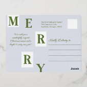 メリークリスマス家族ストッキング切手 箔シーズンポストカード (裏面)