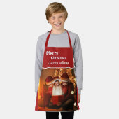 メリークリスマス家族フォトチャイルドパーソナライズ エプロン (着用した状態)