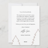 メリークリスマス家族写真、クリスマスツリーのレイオーバー シーズンカード (裏面)