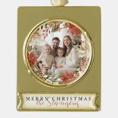 メリークリスマス家族写真 ゴールドプレートバナーオーナメント (正面)