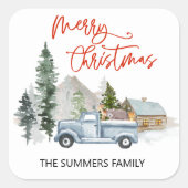 メリークリスマス封筒用シール素朴トラックウッズ スクエアシール (正面)