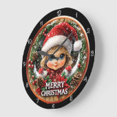 メリークリスマス小妖精や小人チャイルドリース ラージ壁時計 (傾斜)