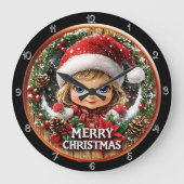 メリークリスマス小妖精や小人チャイルドリース ラージ壁時計 (正面)