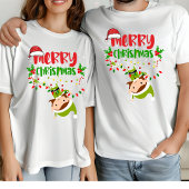 メリークリスマス小妖精や小人マッチングファミリーモダンクリスマス Tシャツ