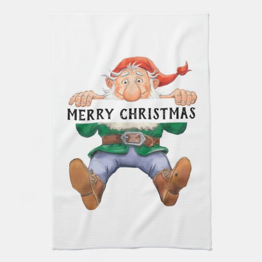 メリークリスマス小妖精や小人 キッチンタオル (縦)