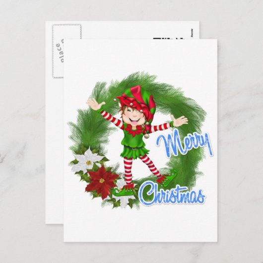 メリークリスマス小妖精や小人 シーズンポストカード (正面/裏面)