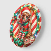 メリークリスマス小妖精や小人 ラージ壁時計 (傾斜)