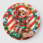 メリークリスマス小妖精や小人 ラージ壁時計 (正面)