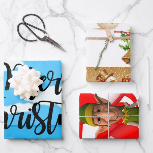 メリークリスマス小妖精や小人、雪だるまシーツラッピング紙 ラッピングペーパーシート (正面)